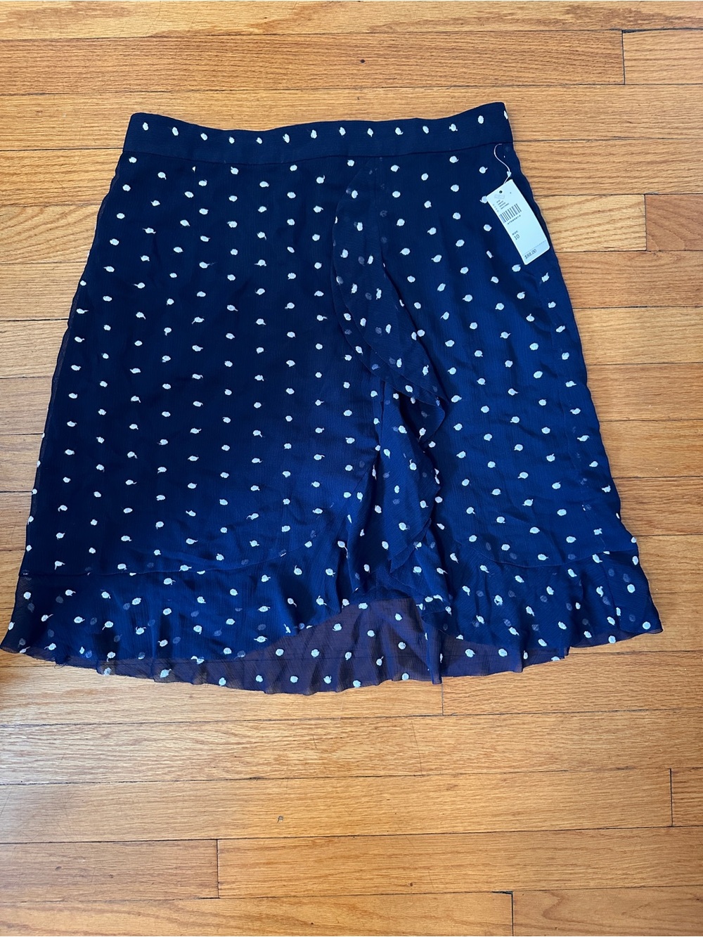 Anthropologie Hutch Navy and White Polka Dot Ruffle-Hem Mini Skirt